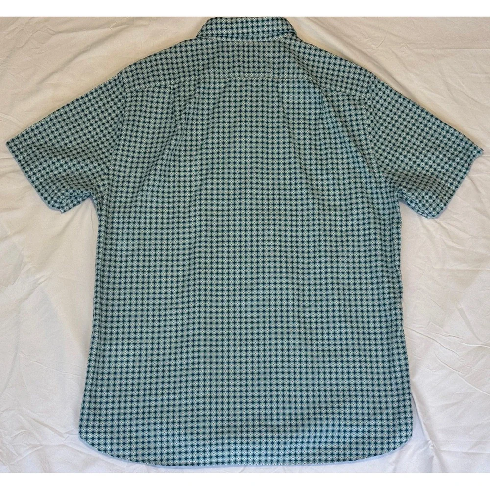 Psycho Bunny Mens Pima Cotton Geometric Print Short Sleeve Button Down Shirt L
